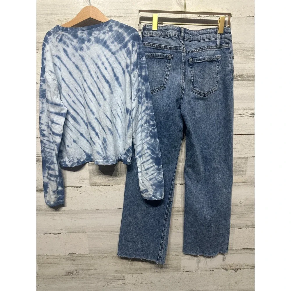 Crewcuts Art Class Outfit Girls 12 Blue Tie Dye Shirt Distressed Jeans EUC